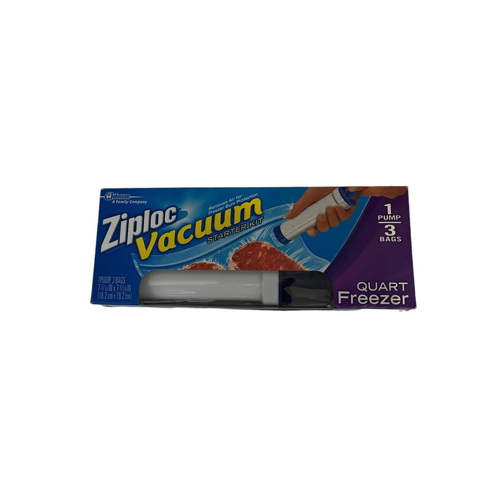 Ziplock Vacuum Starter Kit 1 Hand Pump & 3 Quart Bags open Box